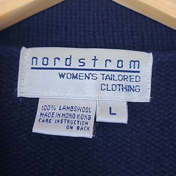 Nordstrom Tailored Wool Knit Crested Cardigan Sweater Navy Blue Size L - Picture 11 of 13